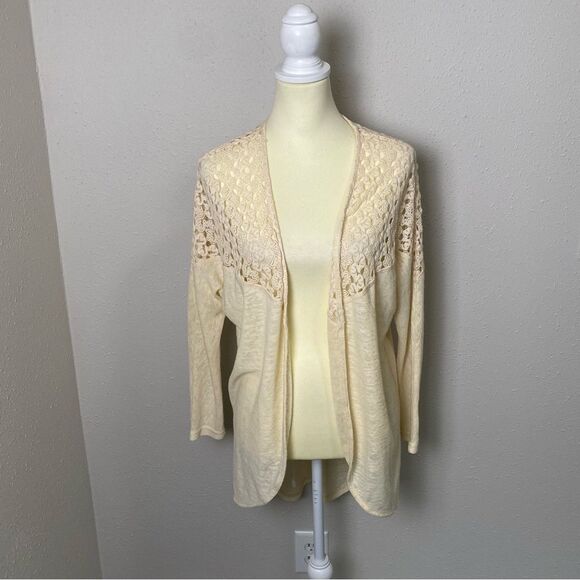 Umgee Boho Coastal Cream Open Front Crochet Knit Cardigan Women's Size Small - Picture 9 of 13